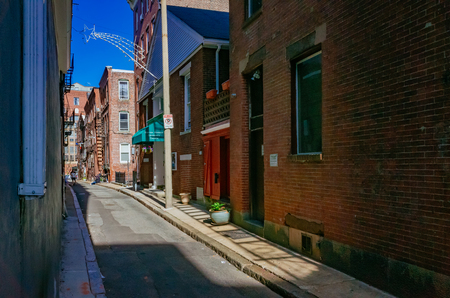 Boston, USA: May 20, 2017: View of street and historical buildings in the North End neighborhood of Bostonのeditorial素材