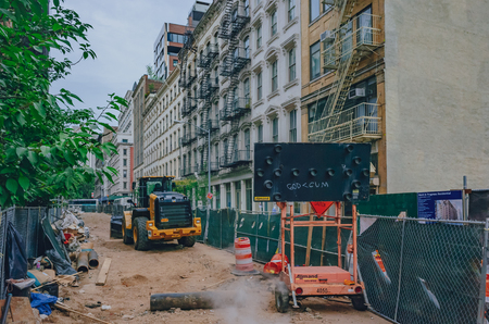 New York City, USA - June 17, 2018: Street construction work in progress in lower Manhattanのeditorial素材