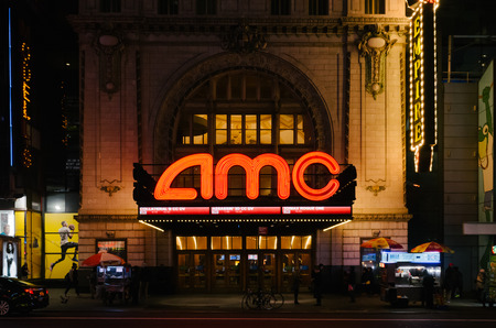 New York City, USA - Jan. 5, 2017: View of AMC Empire 25 theater on 42nd Street, in Manhattan, at nightのeditorial素材