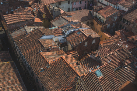 View of rooftops and buildings of Lucca, Tuscany, Italyの写真素材