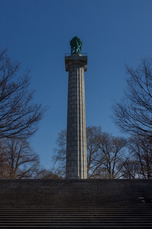 New York City, USA - March 11, 2019: Prison Ship Martyrs Monument under blue sky between trees, in Fort Greene Park, Brooklynのeditorial素材