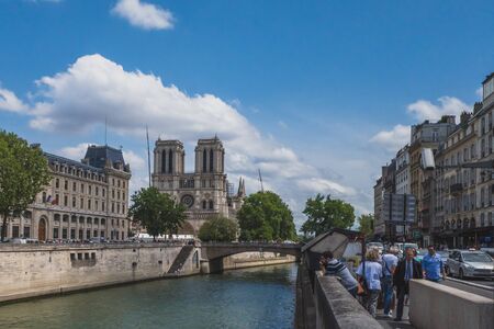 June 14, 2019 - Paris, France: Notre Dame under restoration and reconstruction after the fire of April 2019のeditorial素材