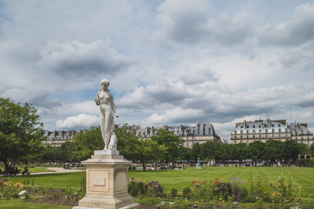 June 14, 2019 - Paris, France: Statue in Tuileries Garden in downtown Paris