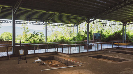 Hangzhou, China - Aug 12, 2019: Tomb reconstruction at Archaeological Ruins of Liangzhu City,...