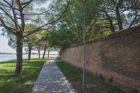 Empty street on island of Mazzorbo, near Burano, Venice, Italy