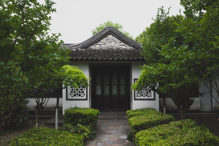 Entrance to raditional Chinese house in garden in South Lake scenic area in Jiaxing, Chinaのeditorial素材