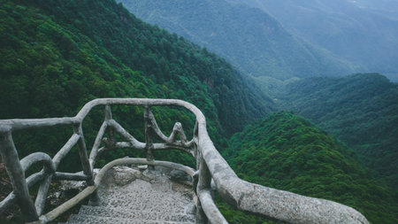 Viewing platform overlooking valley on Wugong Mountain in Jiangxi, China