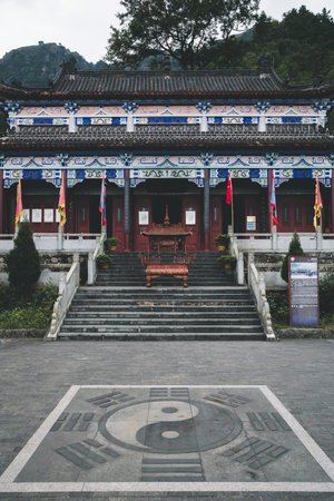 September 1, 2019 - Jiangxi, China: Exterior of Purple Pole Taoist Temple (Zijigong) on top of Wugong Mountain (Wugongshan)のeditorial素材