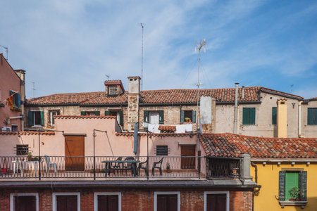 View of traditional venetian houses in Venice, Italyの写真素材