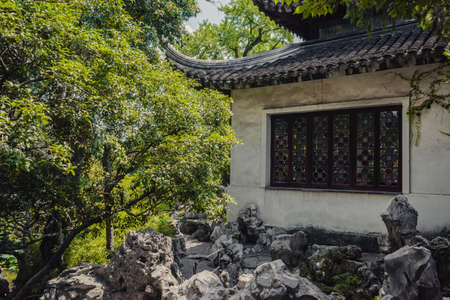 Traditional Chinese garden scenery at Lion Grove Garden (Shizilin) in Suzhou, Chinaのeditorial素材