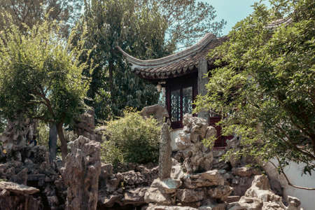 Traditional Chinese architecture at Lion Grove Garden (Shizilin) in Suzhou, Chinaのeditorial素材