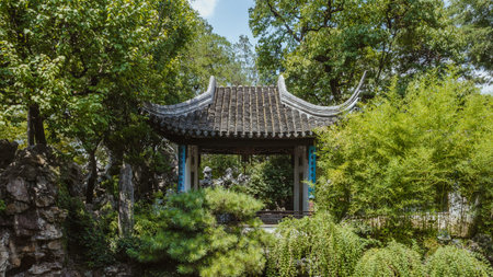 Traditional Chinese garden scenery at Lion Grove Garden (Shizilin) in Suzhou, Chinaのeditorial素材