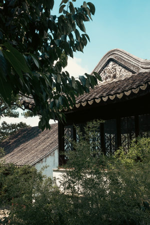 Traditional Chinese architecture at Lion Grove Garden (Shizilin) in Suzhou, Chinaのeditorial素材