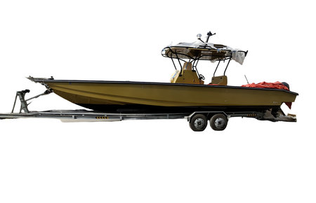Boat on a trailer isolated on a white background with clipping path