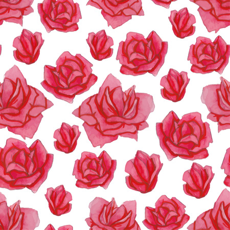 Watercolor red rose flower pattern. のイラスト素材