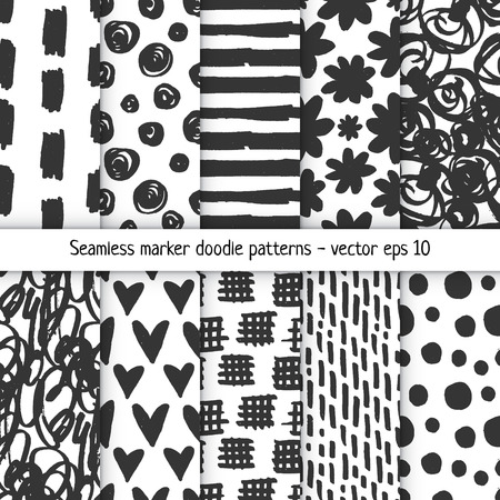 Set of hand-drawn marker doodle patterns. のイラスト素材
