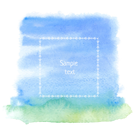 Abstract watercolor stain texture with simple boho frame. Hand-painted paper background.のイラスト素材