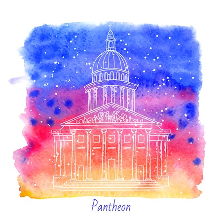 french architecture landmark illustration. Pantheon in Paris.のイラスト素材