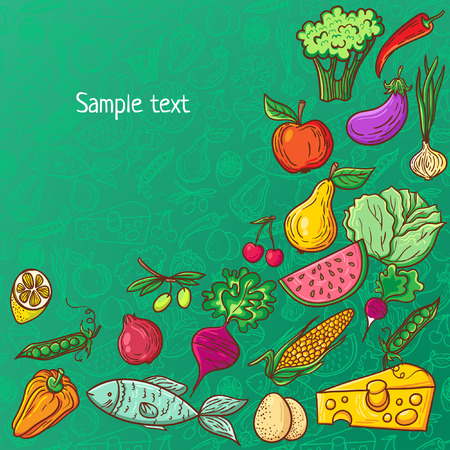 Healthy diet pattern template. Fruit and vegetable endless textured background.のイラスト素材