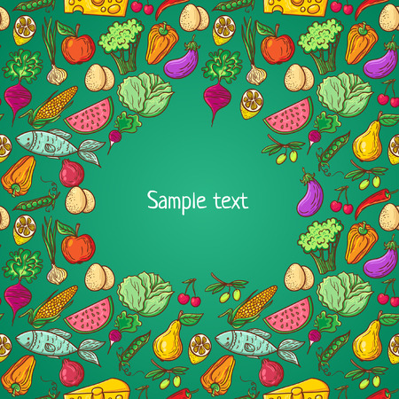 Healthy diet pattern template. Fruit and vegetable endless textured background.のイラスト素材