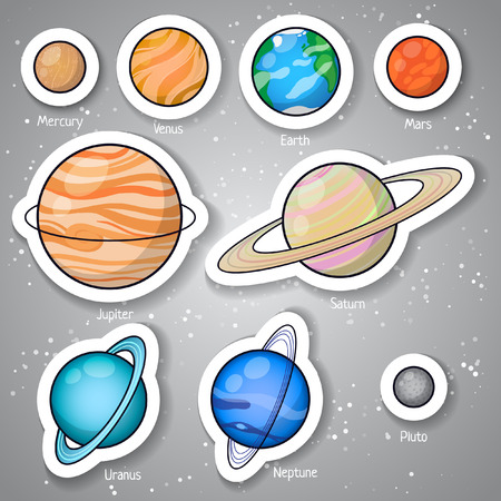 Set of Solar system planets: Mercury, Venus, Earth, Mars, Jupiter, Saturn, Uranus, Neptune, Pluto. Isolated space illustrations.のイラスト素材