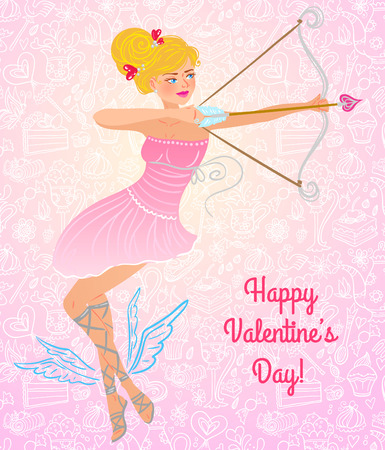 Valentine day cupid angel girl with bow and love arrow.のイラスト素材