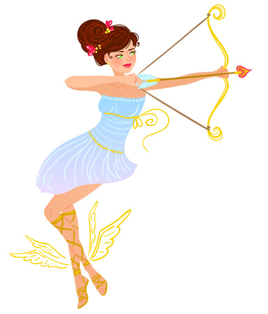 Valentine day brunette angel girl with bow and love arrow.のイラスト素材