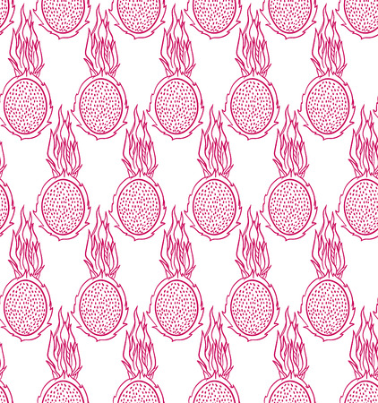 Seamless dragon fruit pattern. Tiled pitaya tropical texture background.のイラスト素材