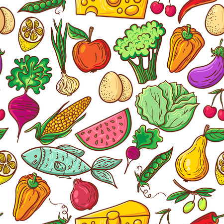 Healthy diet seamless pattern. Fruit and vegetable endless textured background.のイラスト素材