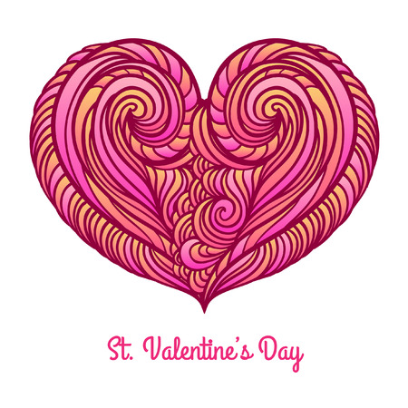 Curly hand-drawn heart illustration. Valentine's Day vector love cardのイラスト素材