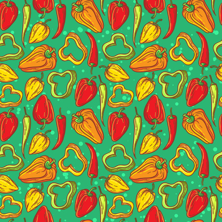 Food seamless pattern. Tiled pepper texture background. Endless vegetable illustration.のイラスト素材