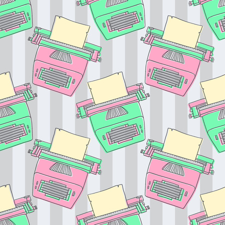 Seamless vector typewriter pattern. Hand-drawn vintage hipster illustration.のイラスト素材