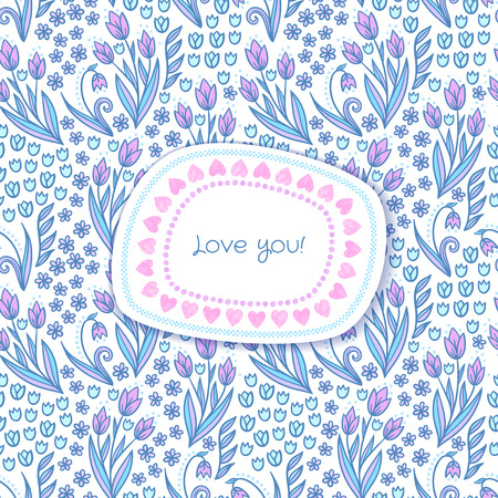 Seamless floral pattern background. Summer vector flower texture with banner.のイラスト素材