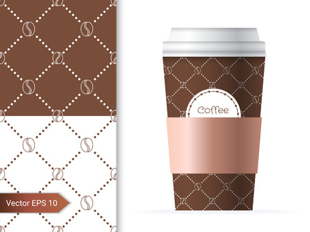 Coffee cup template illustration with the two coffee bean patterns design in brown and chocolate color.のイラスト素材