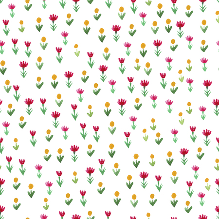 Watercolor sketch summer flower pattern. Vector trace vintage nature seamless background.のイラスト素材