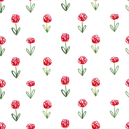 Watercolor sketch summer flower pattern. Vector trace vintage nature seamless background.のイラスト素材