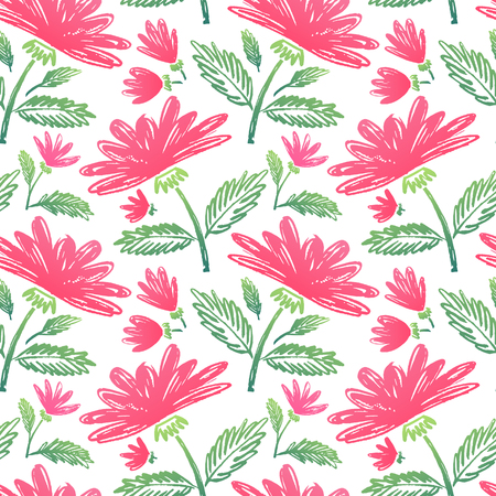 Watercolor sketch summer peony flower pattern. Vector trace nature seamless background.のイラスト素材