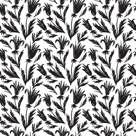 Watercolor sketch summer lily flower pattern. Vector nature seamless background.のイラスト素材
