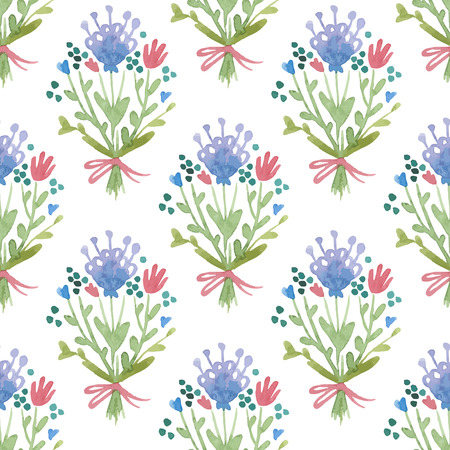Watercolor sketch summer flower pattern. Vector trace vintage nature seamless background.のイラスト素材