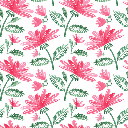 Watercolor sketch summer peony flower pattern. Vector trace nature seamless background.の写真素材