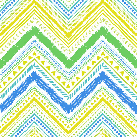 Seamless tribal zigzag pattern background that is hand-drawn with markers. Aztec creative illustration.のイラスト素材