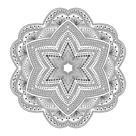 Hand-drawn tribal ornamental mandala. Aztec geometric creative illustration.のイラスト素材