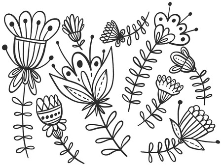 Floral vector illustration in zentangle style for coloring book, anti-stress for adults. Black and white isolated line art.のイラスト素材