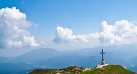 Back view of Caraiman heroes cross monument in Bucegi mountains Romaniaの写真素材