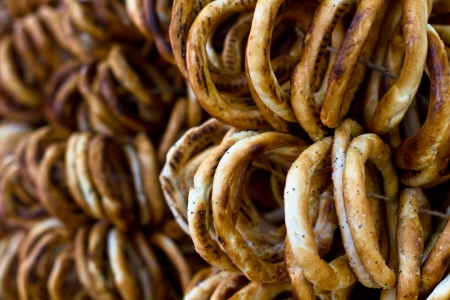 Close-up of a group of romanian crunchy salt pretzelsの写真素材