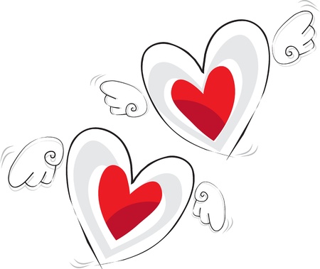 Two hearts fly to meet each otherのイラスト素材