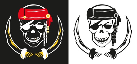 icons with a pirate skull in a scarf with swordsのイラスト素材