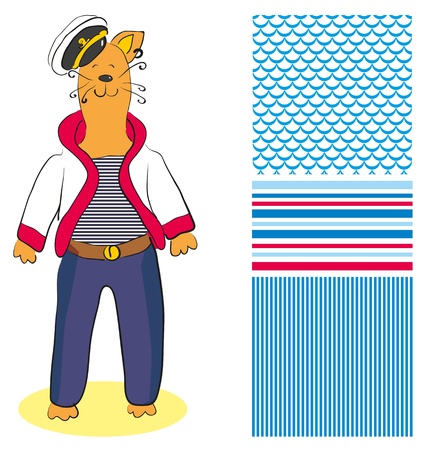 red cat sailor and sea textureのイラスト素材