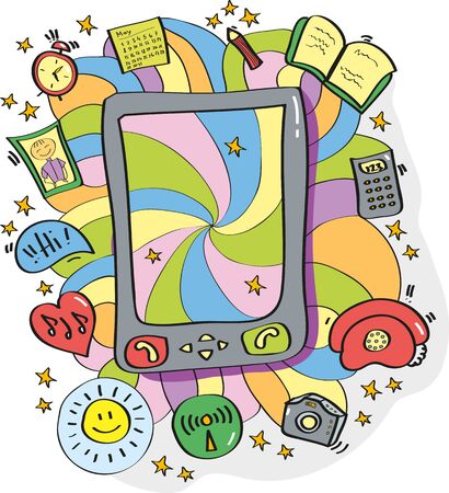 cell phone and its functionsのイラスト素材