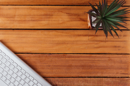 office keyboard  on wood table backgroundの写真素材
